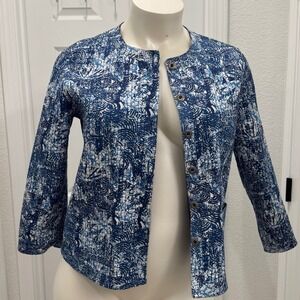 Chico's Quilted Reversible Jacket Nautical coastal Blue/White Womens 2 (Medium)